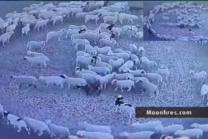 A large flock of sheep has been walking in a circle for 12 days