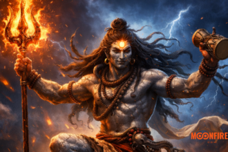 Shiva's cosmic dance in flames