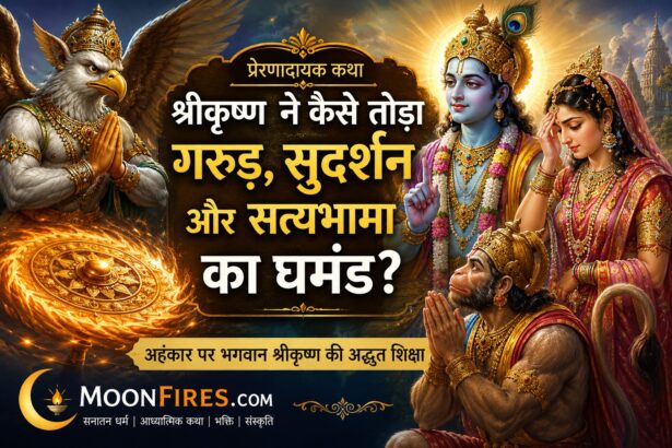 श्रीकृष्ण ने कैसे तोड़ा सत्यभामा का घमंड गरुड़ सुदर्शन और सत्यभामा की कथा भगवान श्रीकृष्ण की प्रेरणादायक कथा श्रीकृष्ण और हनुमान कथा अहंकार पर श्रीकृष्ण की शिक्षा